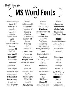 microsoft office 2016 fonts list